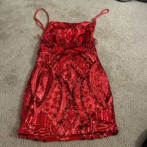 Red sequin homecoming party dress